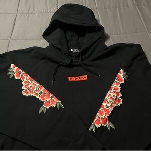 Ethika Black Hoodie with Red and Green Floral Accents Brand new mens size Large